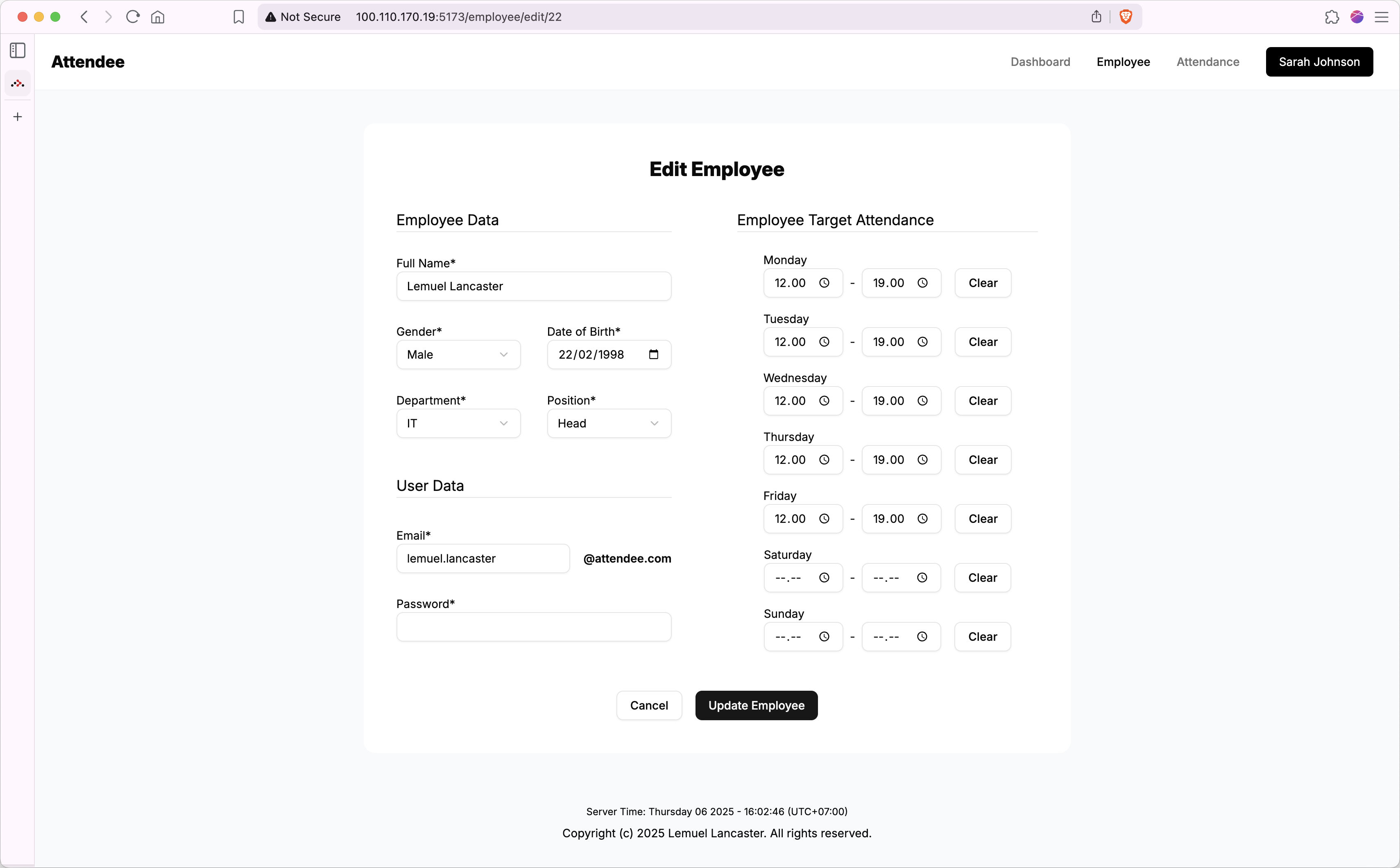 Employee edit page