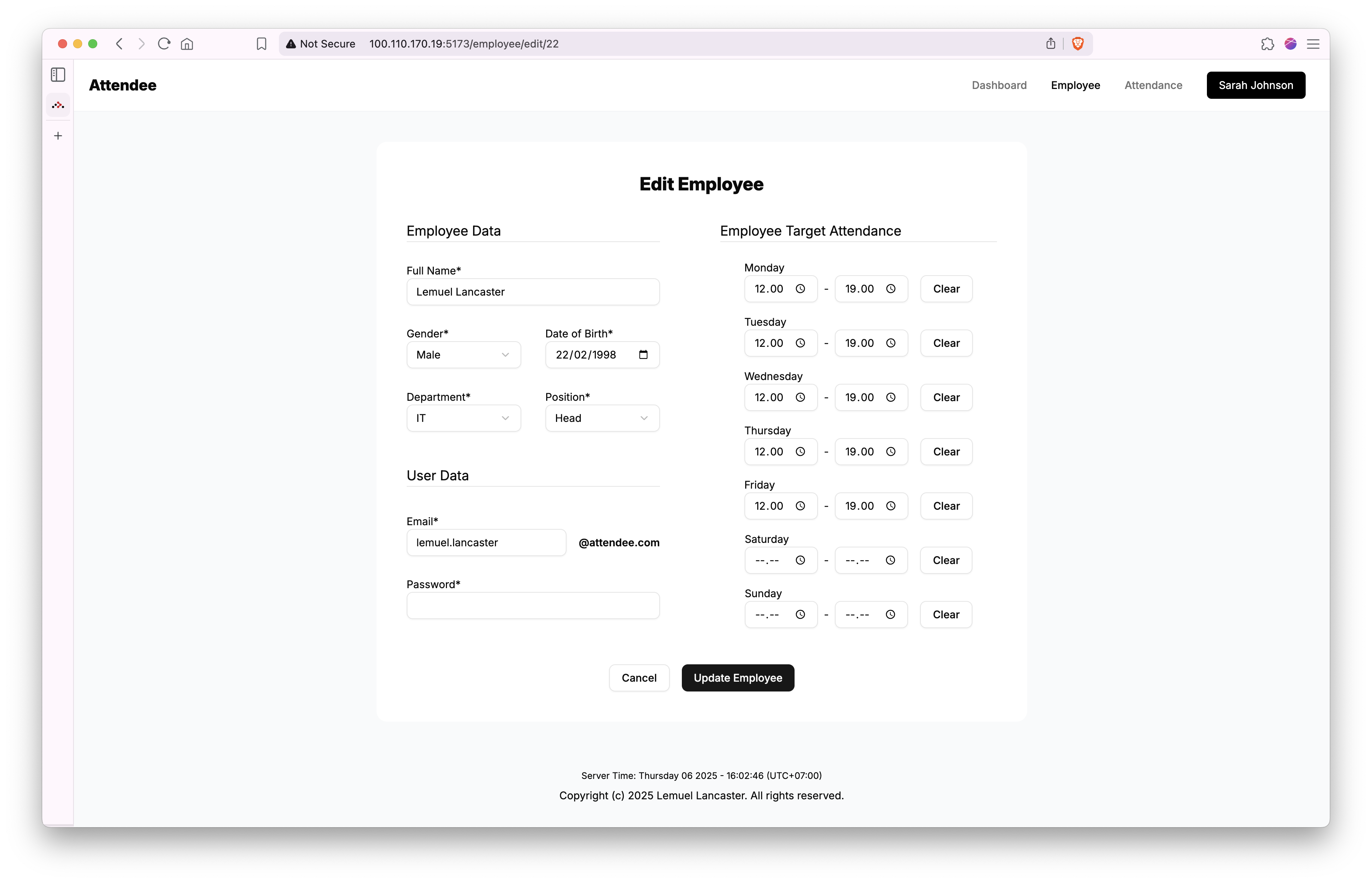 Employee edit page
