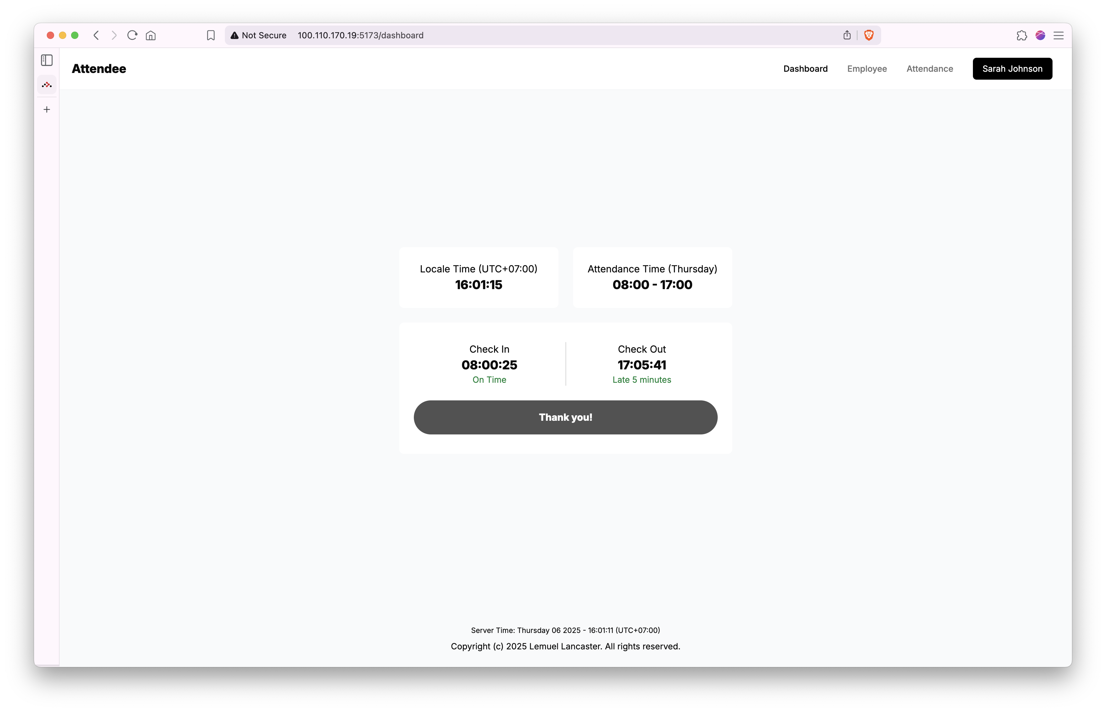 Dashboard page
