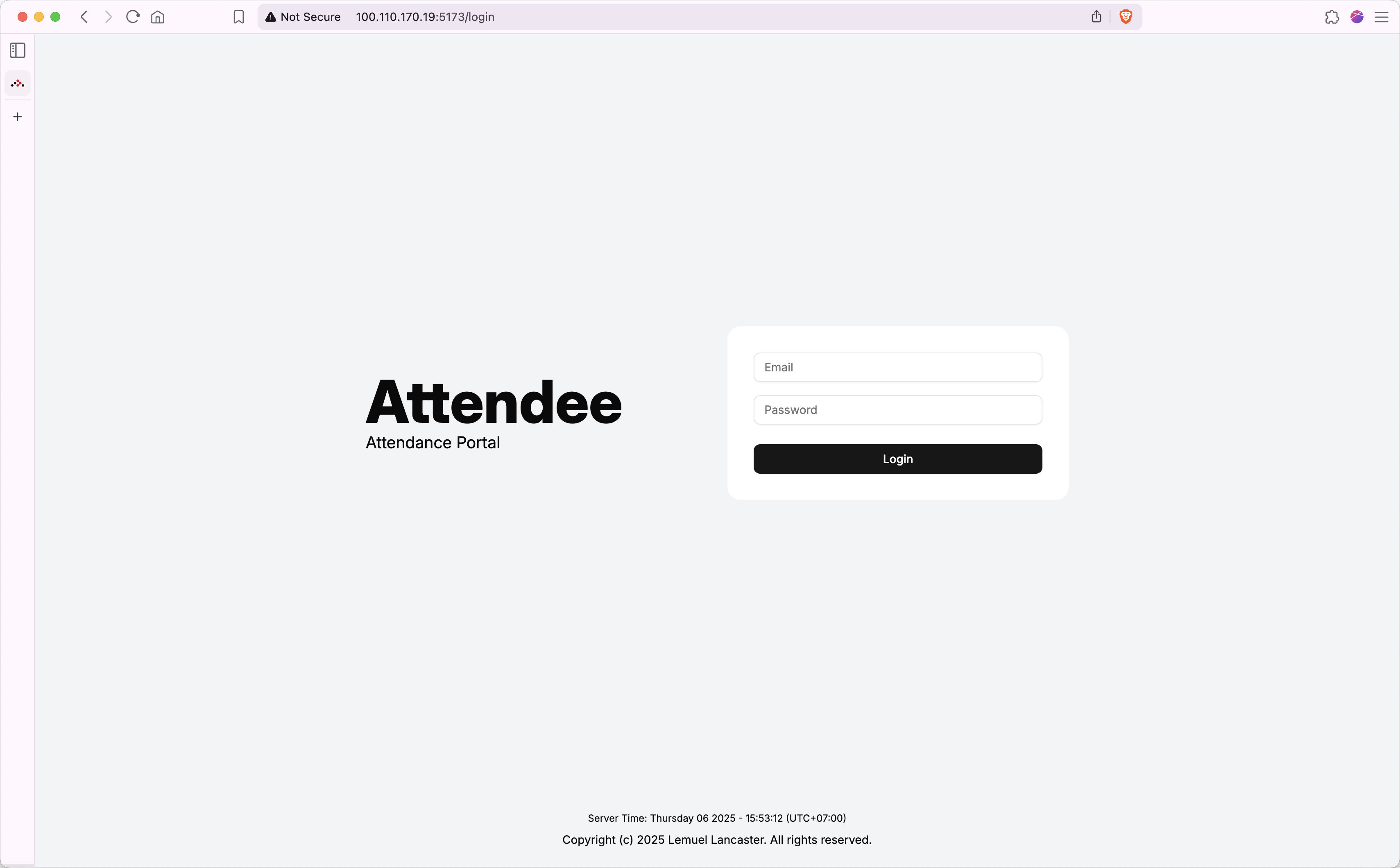 Attendee desktop login page