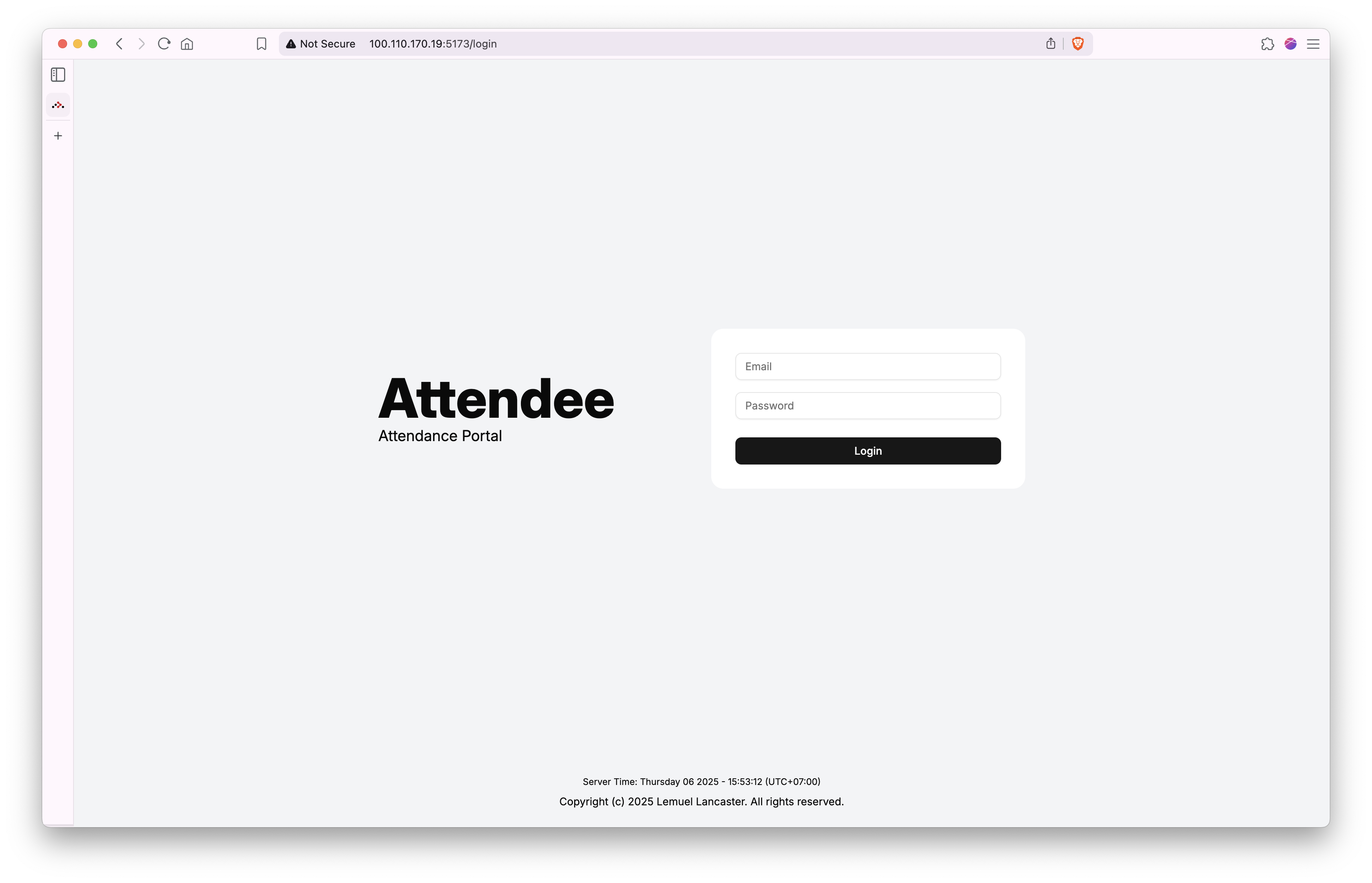 Attendee desktop login page