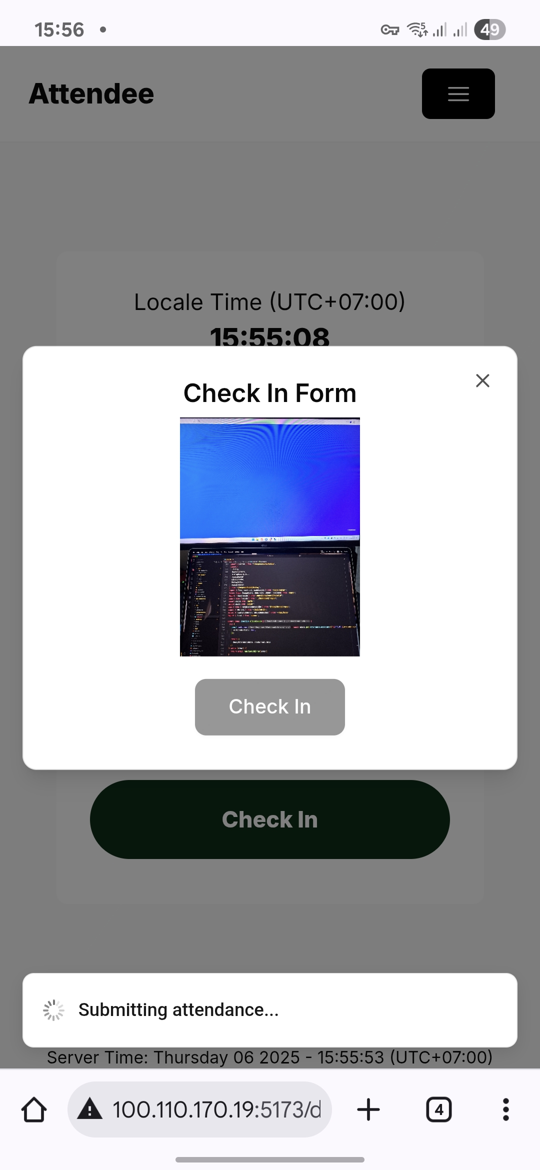 Mobile check in form