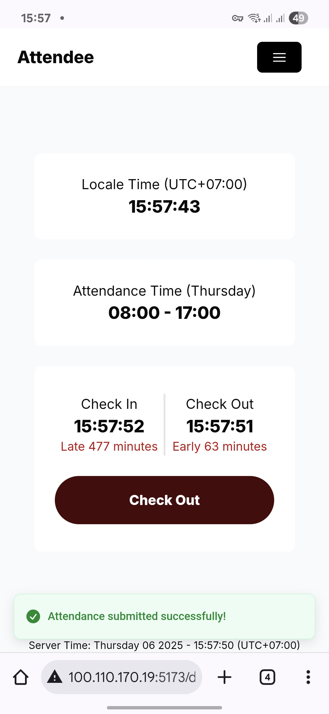 Mobile check in success