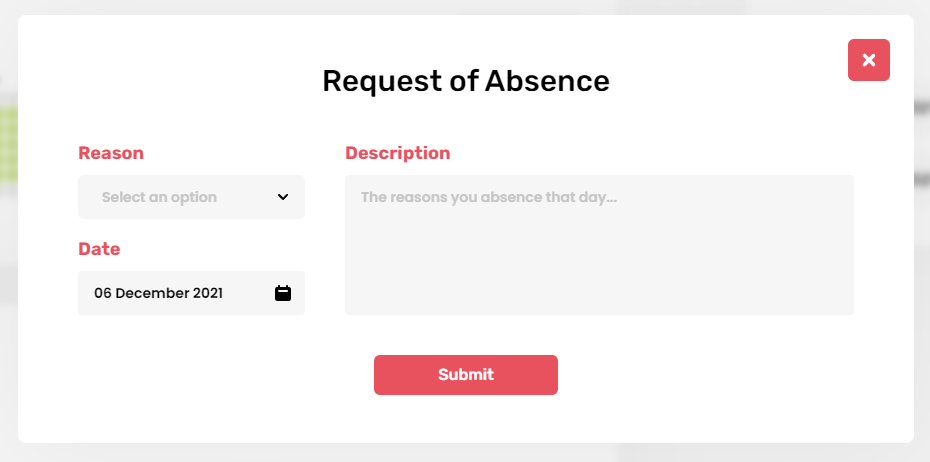 Employee request absences add modal