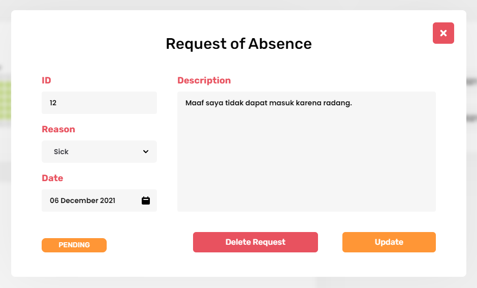 Employee request absences view modal
