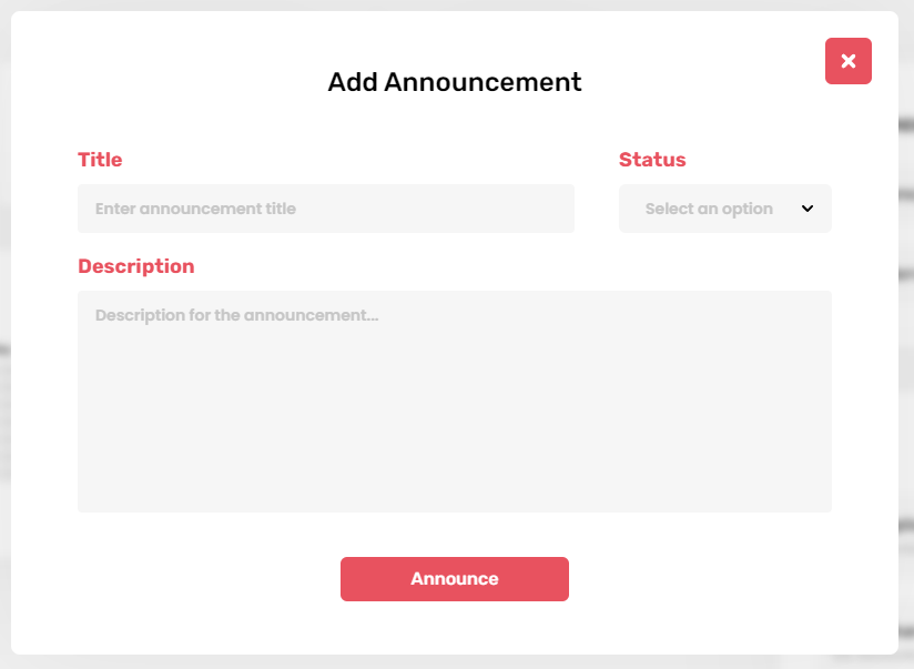 Announcement add modal