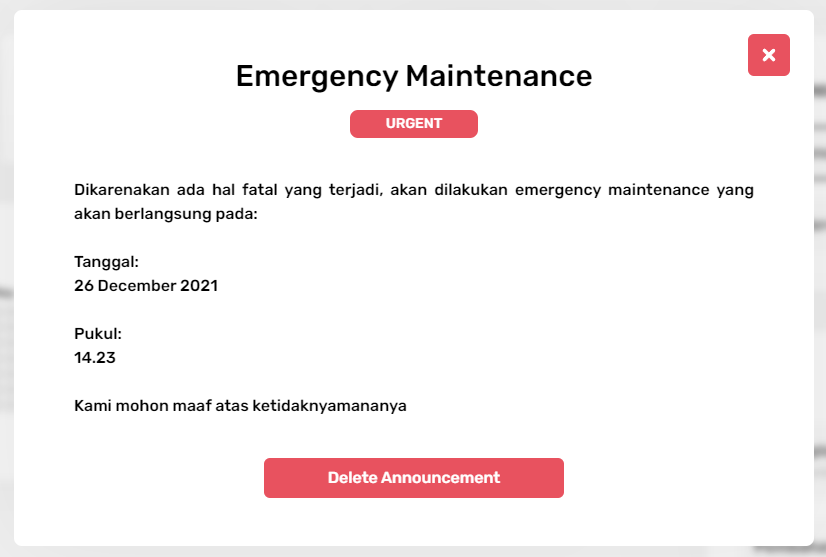 Announcement view modal