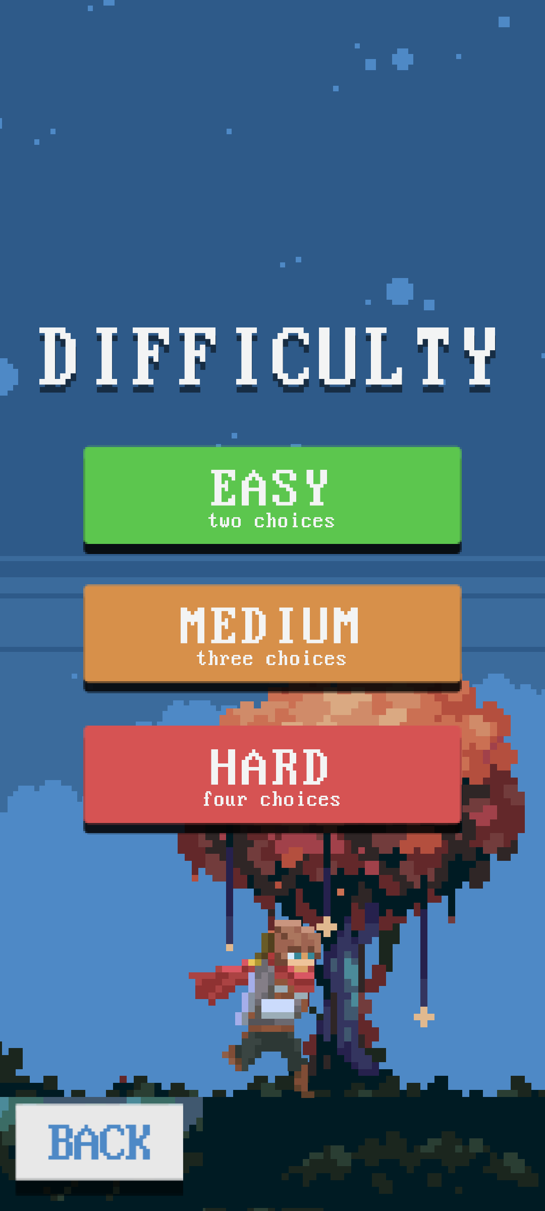 MateMatirun difficulty selection screen