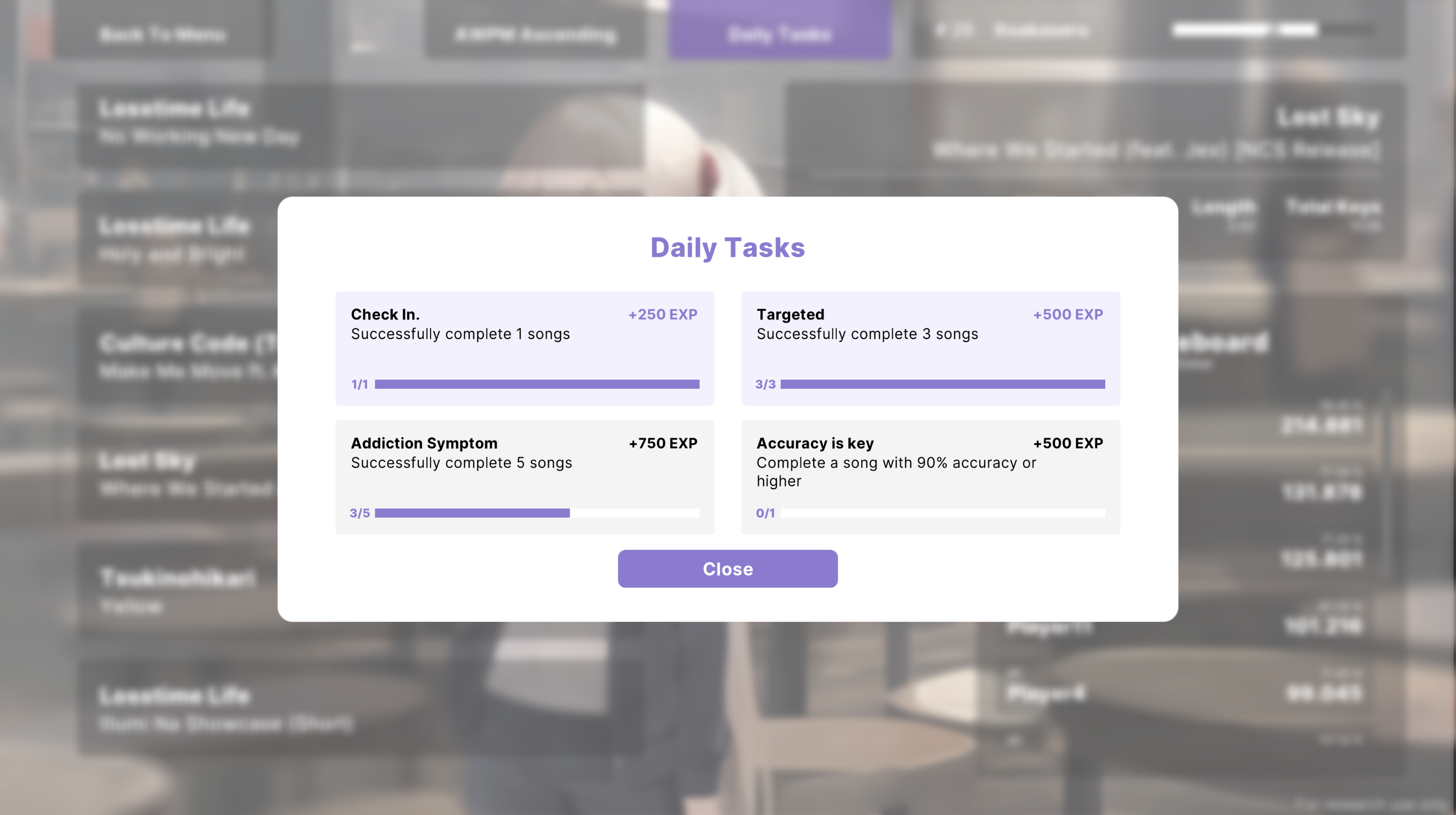 onKeys daily tasks menu