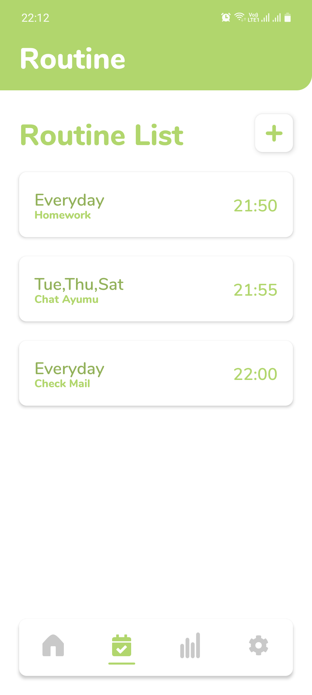 Routine list screen