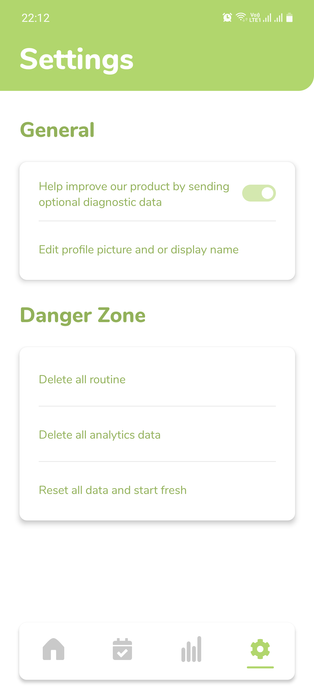 Routine settings screen